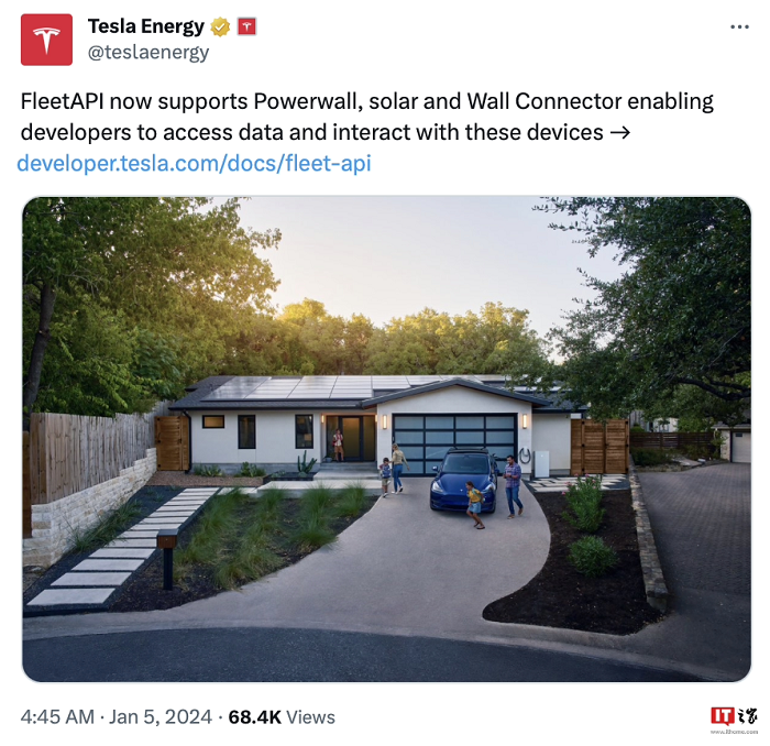 特斯拉 Tesla Energy 宣布 FleetAPI 现已支持 Powerwall 能源系统、solar 太阳能板及 Wall Connector 壁挂式连接器。